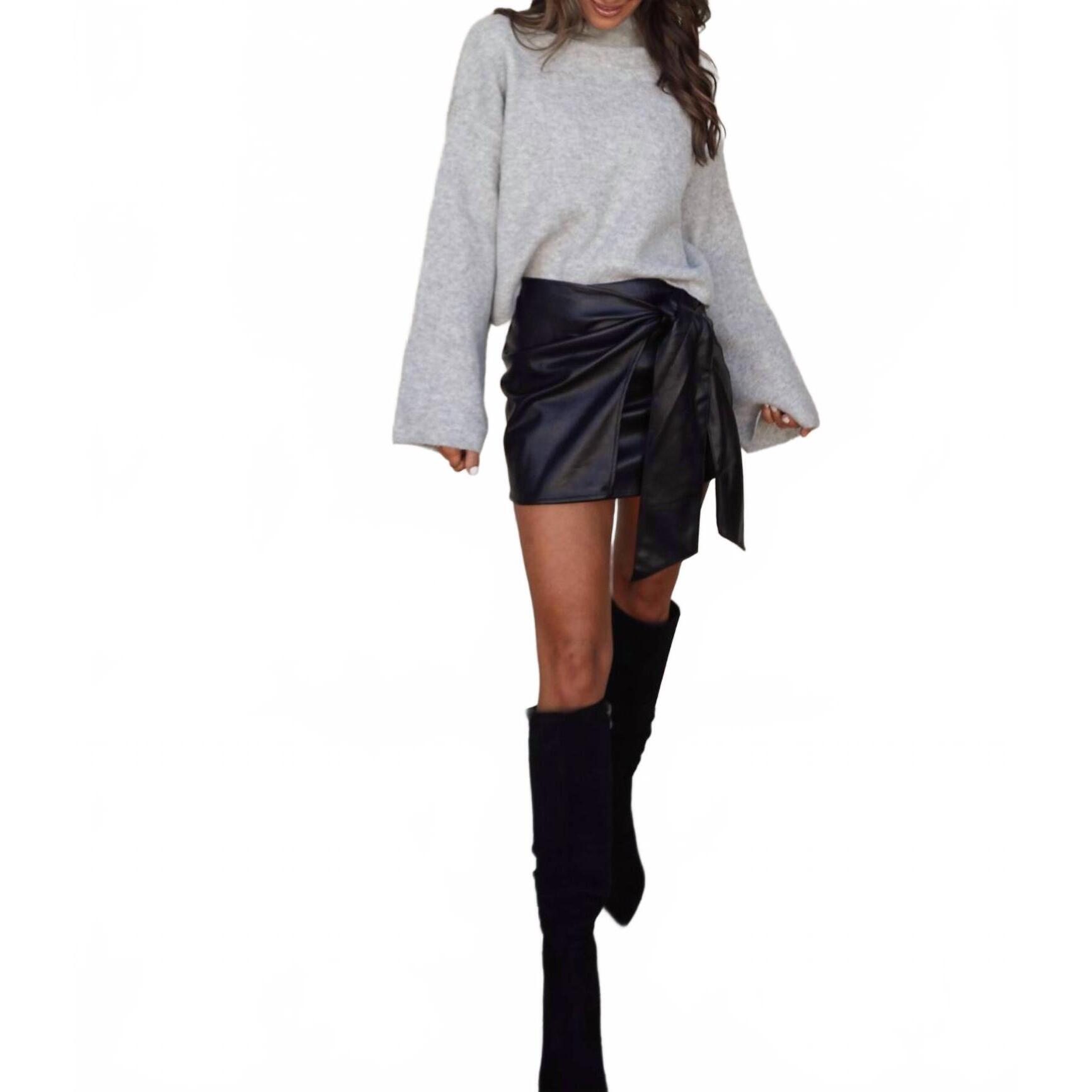 New Sky To Moon Leather Wrap Skort In Black